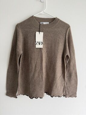 ZARA Beige Knit Crewneck Sweater